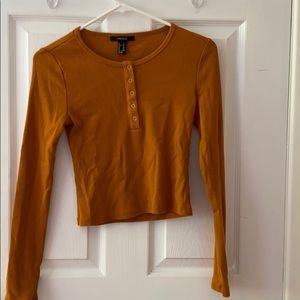 FOREVER 21 Mustard Brown crop long sleeve top